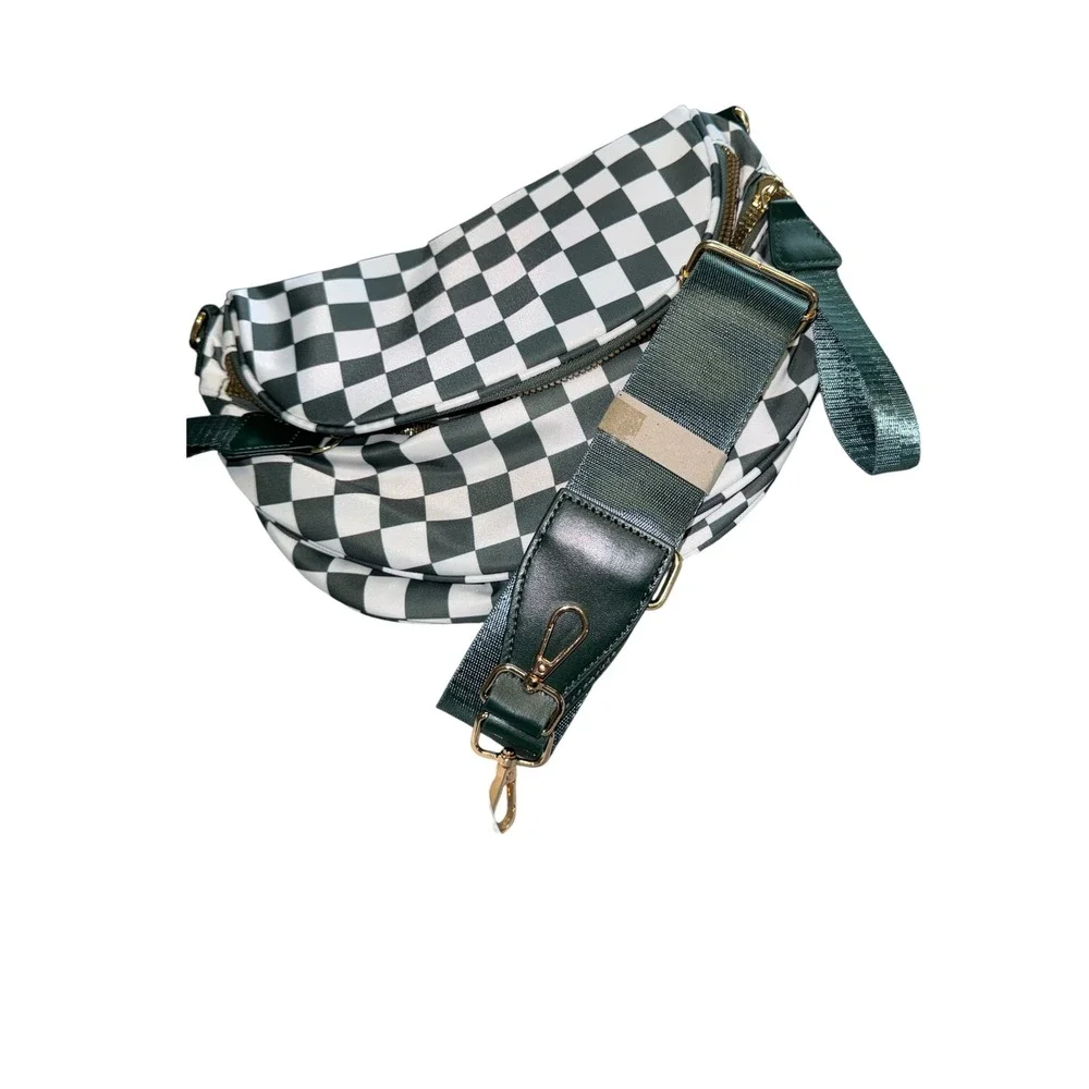Emmafy Green Checkered Crossbody Sling Bag Water Resistant MG6003 L NEW